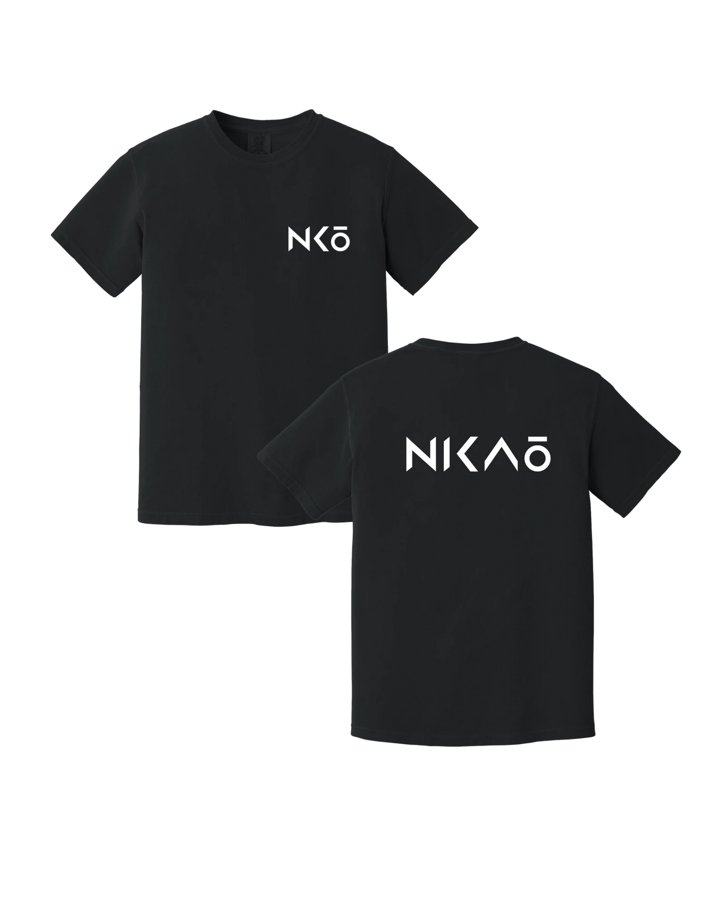 Nikao Signature Tee Christian Shirts, Black lay flat front and back