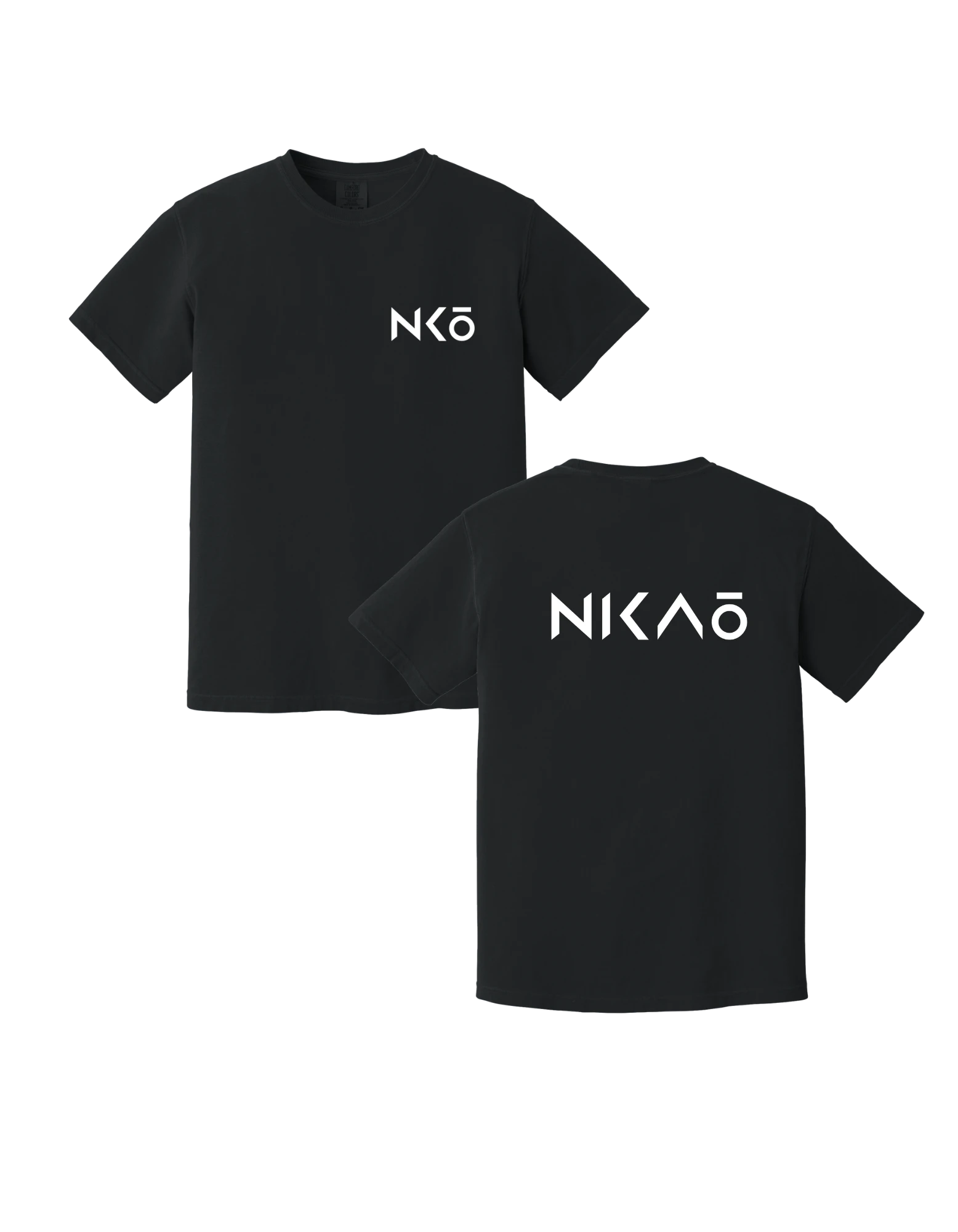 Nikao Signature Tee Christian Shirts, Black lay flat front and back